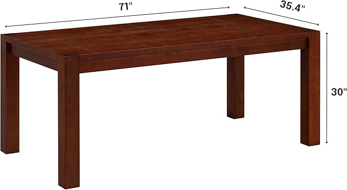 NTC Block 71 Inch Modern Farmhouse Dining Table, Rectangular Dinner Table for Dining Room, Living Room Furniture, Effortless Assembly, Dark Walnut