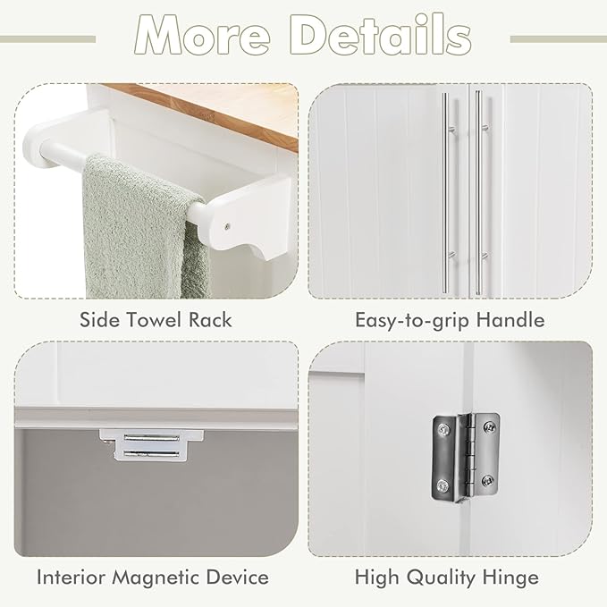 COSTWAY Kitchen Island on Wheels, Kitchen Cart with Side Towel Bar, 2 Drawers, 2 Door Cabinet, Rolling Storage Trolley Cart with Rubber Wood Top & Lockable Casters (White)