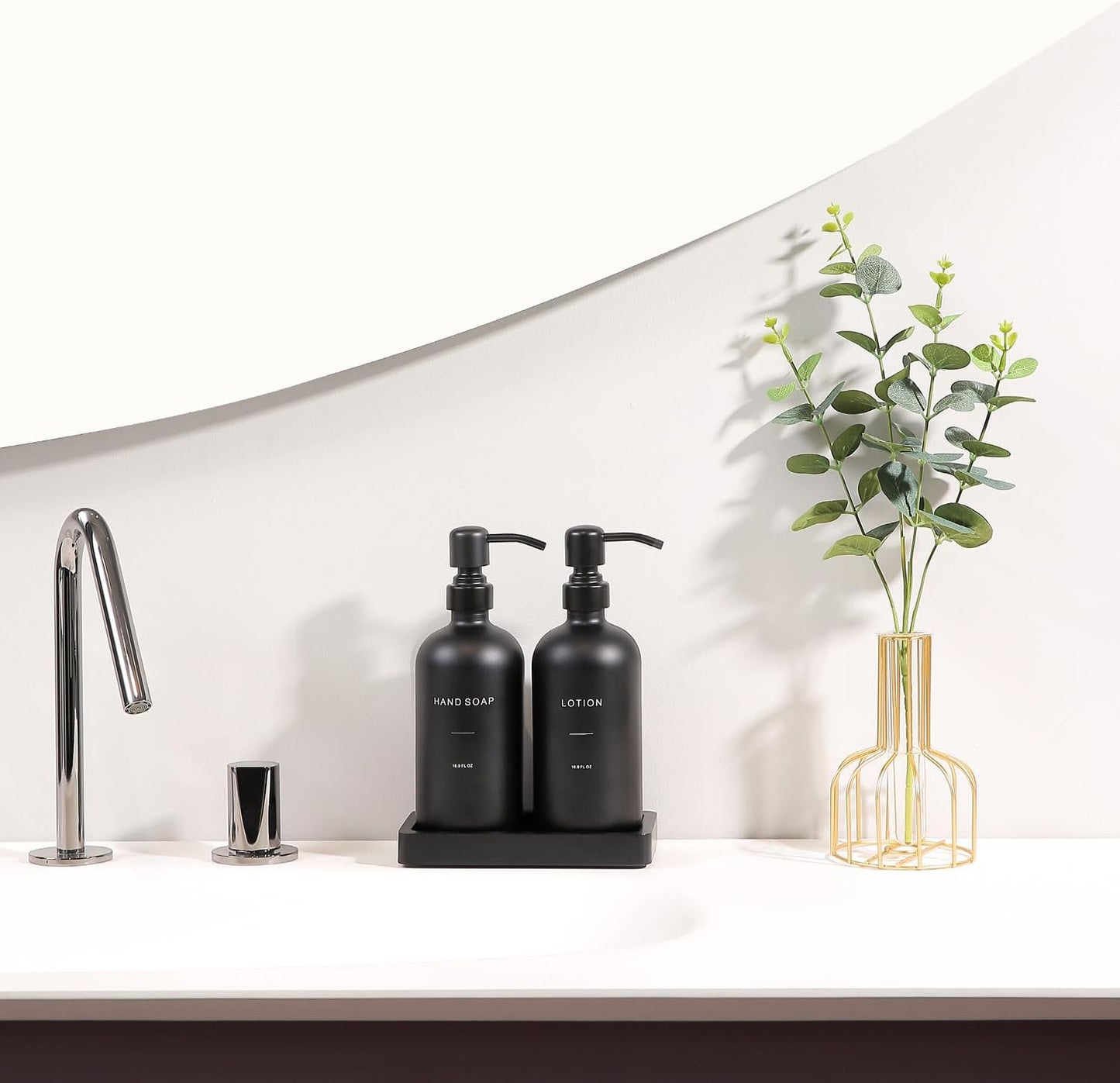 Black Soap Dispenser Bathroom Set, Soap and Lotion Dispenser Set with Stainless Steel Pump, Perfect for Bathroom Decor. (Black)