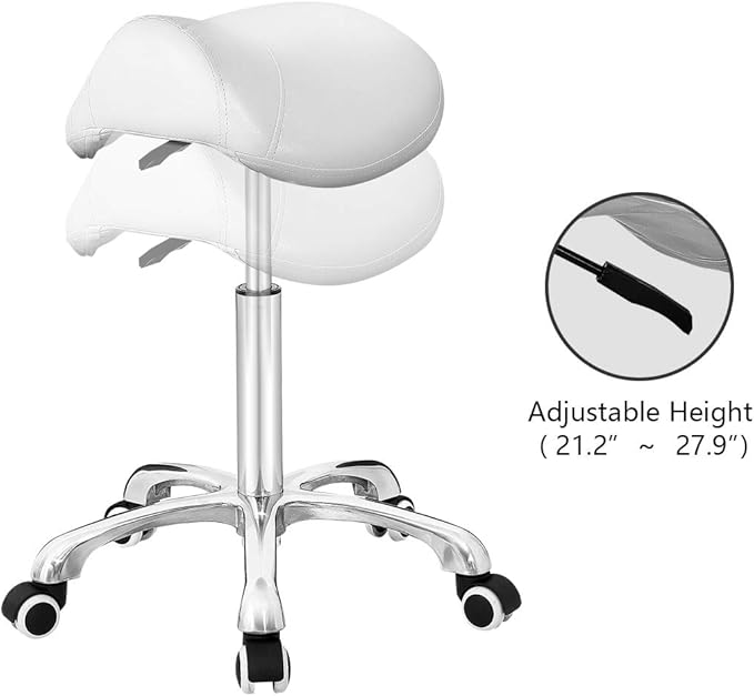 Antlu Saddle Stool Rolling Chair for Office Massage Salon Technician Kitchen Spa Drafting,Adjustable Hydraulic with Wheels (Without Backrest, White)