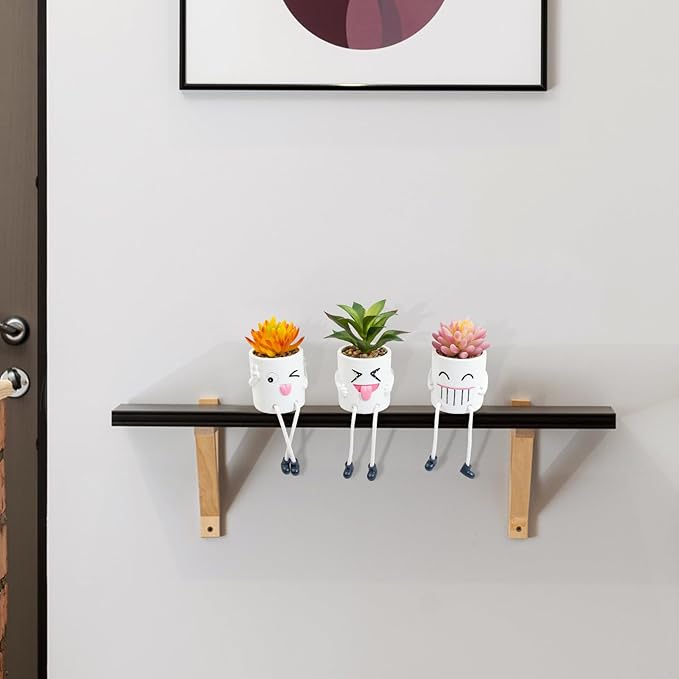 3 Pcs Cute Fake Plant Mini Potted Succulents with Hanging Leg White Pot Creative Artificial Succulent Plants in Funny Pot Faux Succulents for Home Office Shelf Desk Decor and Gift Choice