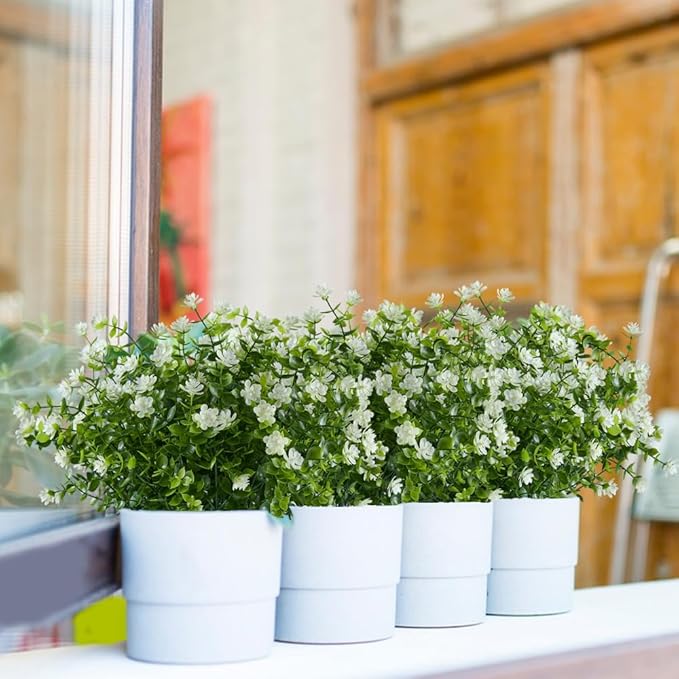 10PCS Artificial Eucalyptus Plants,Fake Boxwood Shrubs UV Resistant No Fade Faux Plastic Greenery for Wedding Bridal Bouquet Indoor Outdoor Home Garden Kitchen Office Table Vase(Milk Green)