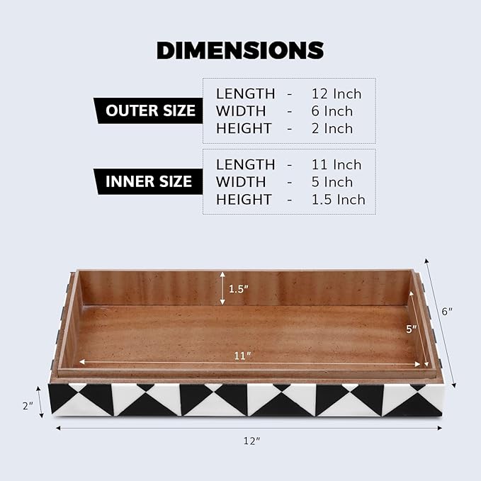 Handicrafts Home Handmade Triangle-B&W Collection Decorative Jewelry Box Organizer – Keepsakes, Trinkets, and Home Decor – Antique Coffee Table Storage, Memory Box, Farmhouse Style Decor, 12x6x2