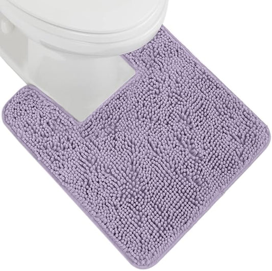 GORILLA GRIP Plush Absorbent Shaggy Chenille Bath Rug Mat for Square Toilet Base with Rubber Backing, Machine Washable Rugs, Soft Microfiber Contour Mats for Toilets, Bathroom Decor, Lt Purple