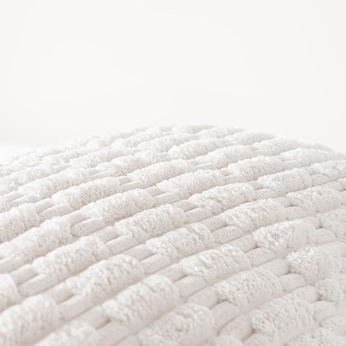 Fancy Homi 2 Packs Cream Boho Long Body Lumbar Decorative Throw Pillow Cover 14x36 Inch for Bed Couch Bedroom Bench, Soft Corduroy Rectangle Solid Pillow Case 35x91 cm, Rustic Farmhouse Room Decor