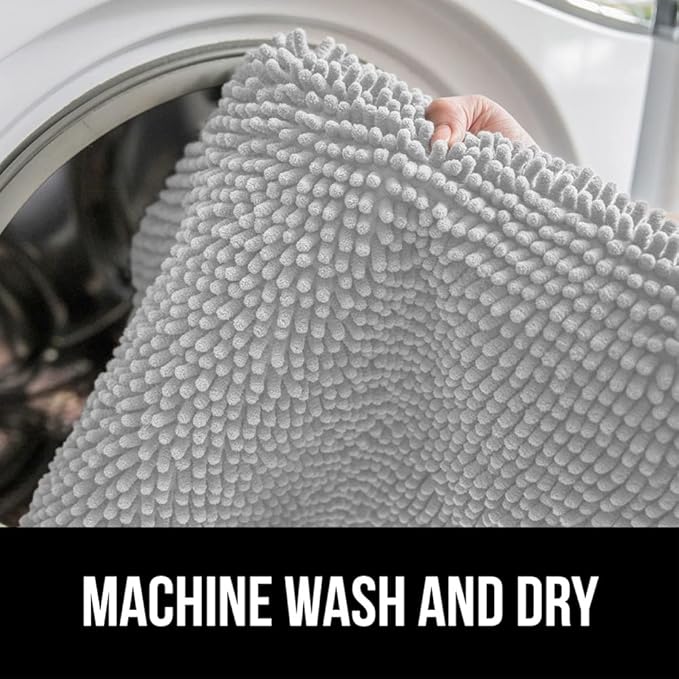 GORILLA GRIP Bath Rug Mat 36x24, Soft Absorbent Chenille, Quick Dry Microfiber Mats, Rubber Backing Washable Shower Floor Rugs, Bathmat Runner, US Designed Bathroom Home Decor Accessories Light Gray