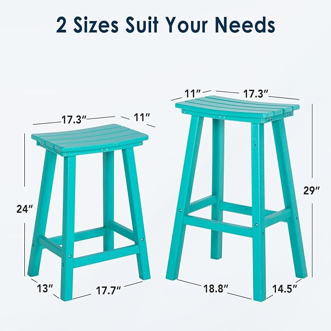 nalone 24 Inch Outdoor Bar Stools Set of 2, HDPE Bar Chairs with Footrest, Weather Resistant Barstools Outside Counter Height Stools for Patio, Balcony (Aruba, 24'' Barstools Set of 2)