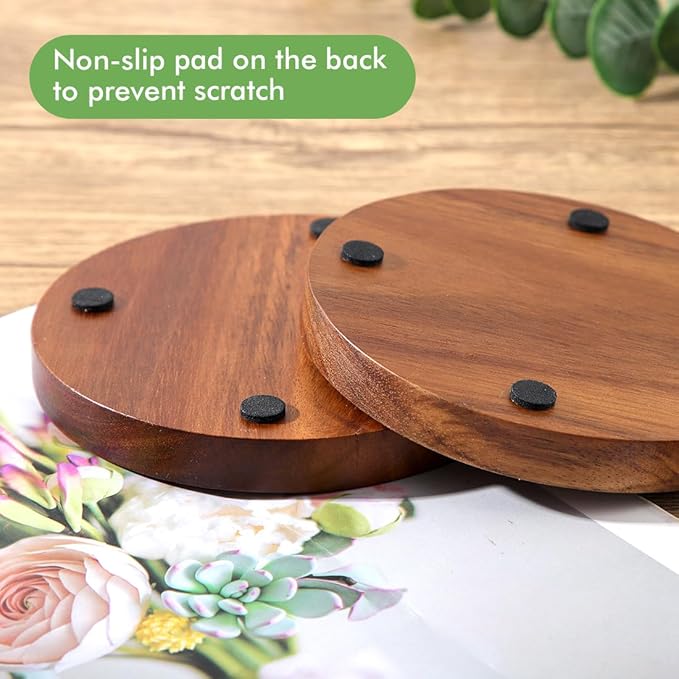 Wood Cork Coasters for Drinks Absorbent with Holder, Large Wooden Coaster for Coffee Table, Cork Coaster for Wooden Table Decor New Home Gifts Mom's Day - Rustic 4.72Inch
