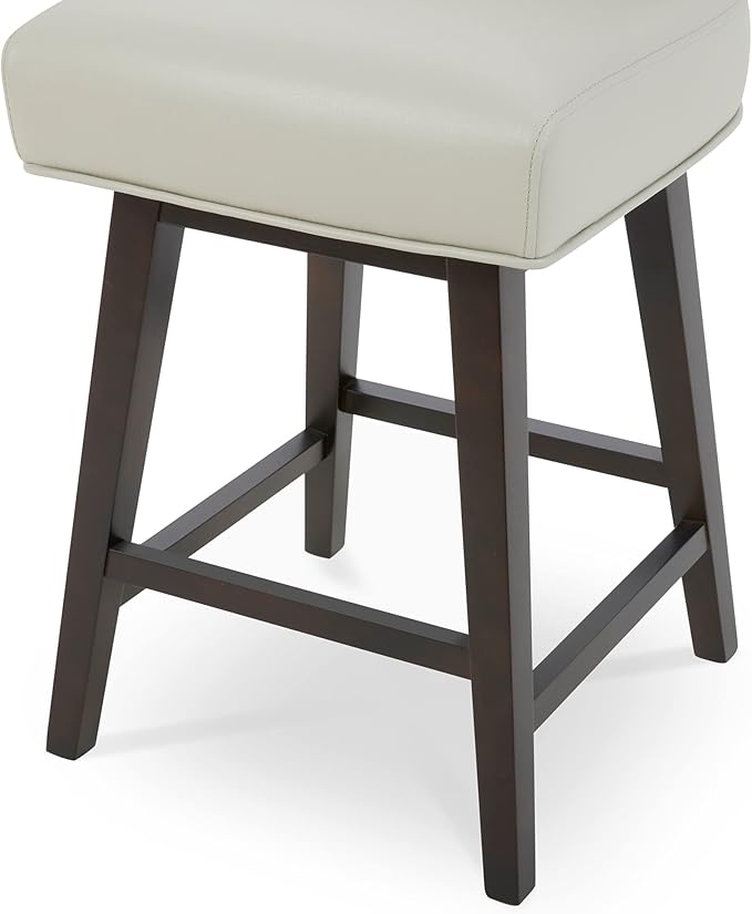 CHITA 26 Inch Counter Height Swivel Bar Stool, FSC Certified Modern Upholstered Faux Leather Swivel Barstool Chair with Back, Creamy Grey