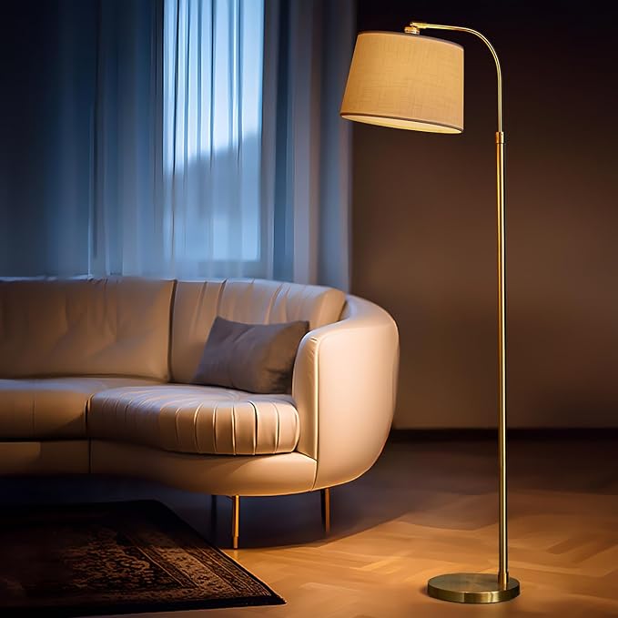 Oneach 62" Arc Floor Lamp for Living Rooms, Gold Tall Standing Lamps with Remote and Stepless Dimmable Bulb, Modern Reading Light for Bedrooms Corner Nursery Kid Office (Bulb Included)
