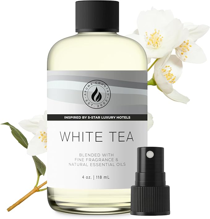 Aroma Country White Tea Diffuser Oil - Luxury Essential Oils for Diffuser Refill & Air Freshener Room Spray, Long-Lasting, Natural Home Fragrance and Hotel Scent for Diffusers & Machines (4 Fl. oz)