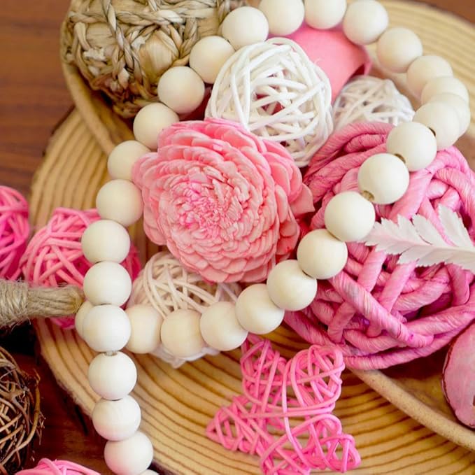 Qingbei Rina Pink Decorative Balls for Bowls, Assorted Vase Filler for Centerpieces, Wicker Rattan Balls Decorative Orbs Woven Spheres, Bowl Fillers for Home Decor