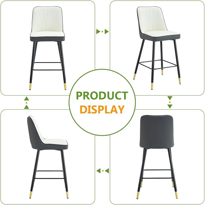 Bar Stools Set of 2,27" Counter Height Bar Stools Set of 2,Faux Leather Counter Stools with Soft Padded Seat & Curved Backrest,Modern Kitchen Island Chairs for Dining Café