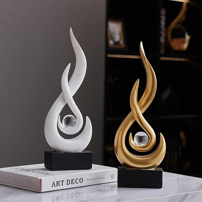 Modern Abstract Art Table Decoration,Resin Gold Statue Modern White Ornaments for Living Room Great Gift Idea Home Decor 5 * 2.5 * 10.5 inch,Home Collectibles