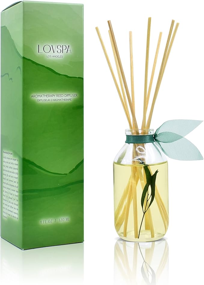 LOVSPA Reed Diffuser Set, Bamboo Citrus Scented Oil Diffuser with Sticks, Home Fragrance Accessories for Bathroom Shelf Decor, Aroma Diffusers for Home or Office Desk, USA Made