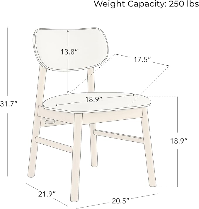 CHITA Upholstered Dining Chairs Set of 2, Mid Century Modern Kitchen & Dining Room Chairs, Solid Wood Frame in Oak, Chenille Fabric in Cream (White)