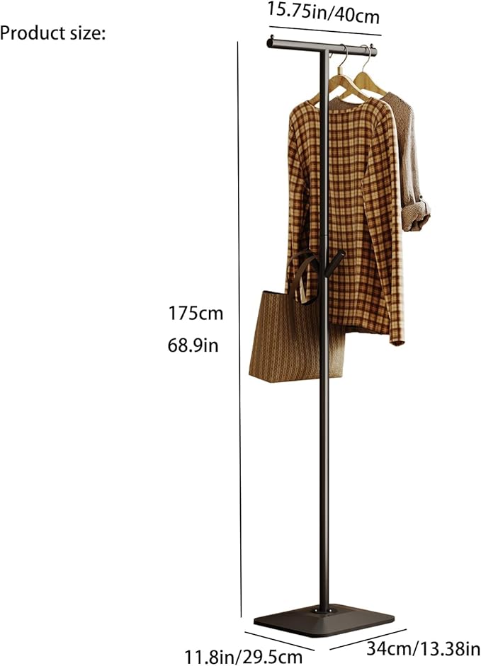 Modern Coat Rack Freestanding,Metal Standing Coat Rack Coat Tree with a geometric cast iron base and hooks,T Shaped Coat Hanger Stand for Coats, Hats, Bags, Purses, for Entryway, Hallway
