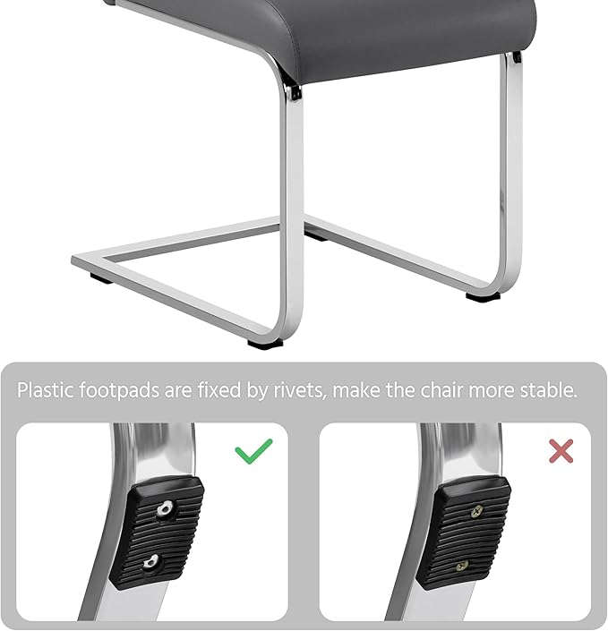 Yaheetech Dining Chairs Set of 6 Modern Faux Leather Upholstered Dining Room Chairs with High Back and Metal Chrome Legs for Kitchen/Living Room/Restaurant, Dark Gray