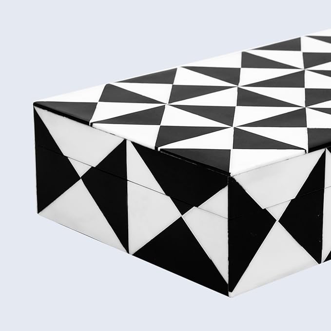 Handicrafts Home Handmade Triangle-B&W Collection Decorative Jewelry Box Organizer – Keepsakes, Trinkets, and Home Decor – Antique Coffee Table Storage, Memory Box, Farmhouse Style Decor, 10x6x2.5