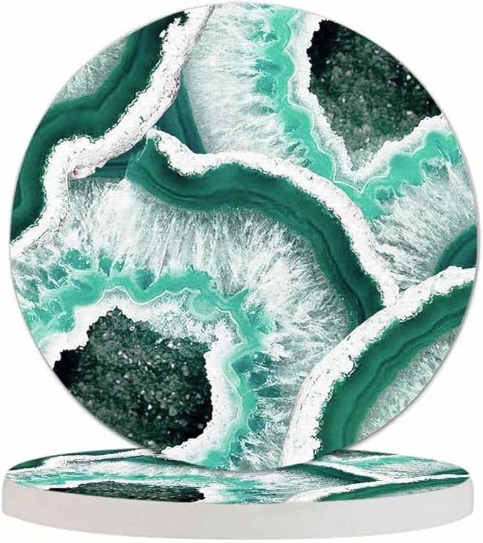 Texture of The Stone in A Cut Cup Coasters Set of 2 Delicate Beautiful Agate Design Wooden Table Apartment Decor 100% Diatomite for Drinking Glasses,4 Inches