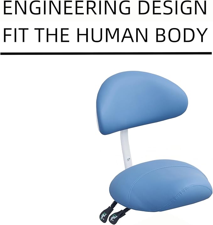 Saddle Stool Chair with Backrest and Foot Ring, Ergonomic Rolling Esthetician Seat for Salon, Tattoo Shop, Spa, Facial lash Home, Dentist Clinic, Esthetician Chair, Blue