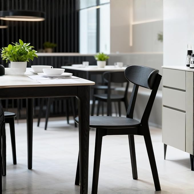 100% Solid Oak Wood Dining Room Chairs - Practical Kitchen Chairs - Wood Chair for Dining Room, Kitchen (4, Black)