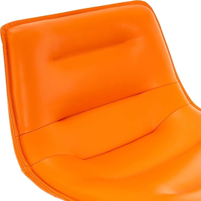 Brage Living Adjustable Bar Stool, Modern PU Leather Swivel Counter Height Barstool with Back, Armless Airlift Curved Bar Chair for Kitchen Dining Cafe, 1 pc (Orange, Black Base)