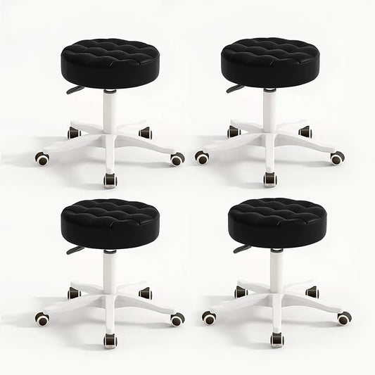 Small Chair Round Rolling Stool with Wheels PU Leather Height Adjustable Swivel Drafting Work SPA Salon Stools Home Office Chair,4 Pack