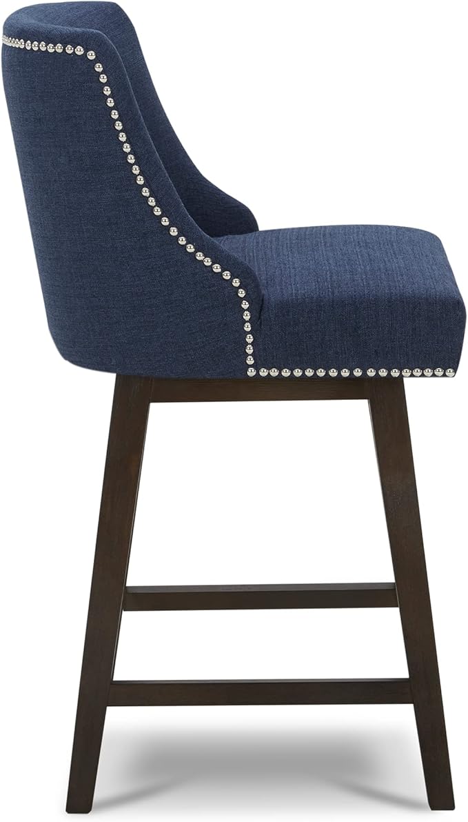 CHITA Counter Height Swivel Barstool, 26" H Seat Height Upholstered Bar Stool, Fabric in Midnight Blue