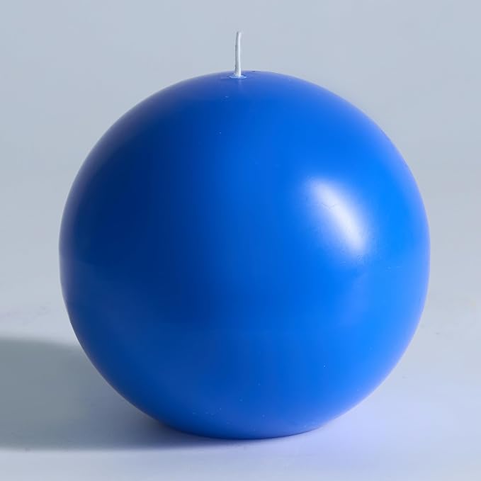 MOZEAL Hand-Poured, 6 Inch Blue Large Round Ball Candles - Elegant Blue Round Pillar Candles, Dripless, Unscented, Smokeless, Ideal for Summer Parties.