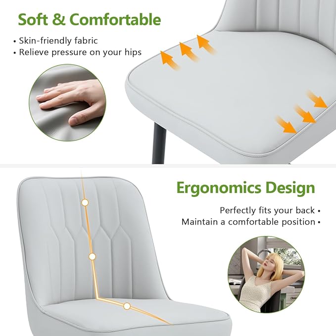 27" Bar Stools Set of 4 - Grey Counter Height Bar Stools Set of 4,Faux Leather Kitchen Island Stools with Sturdy Chrome Metal Leg,Counter Height Stools with Backs,Easy to Assemble