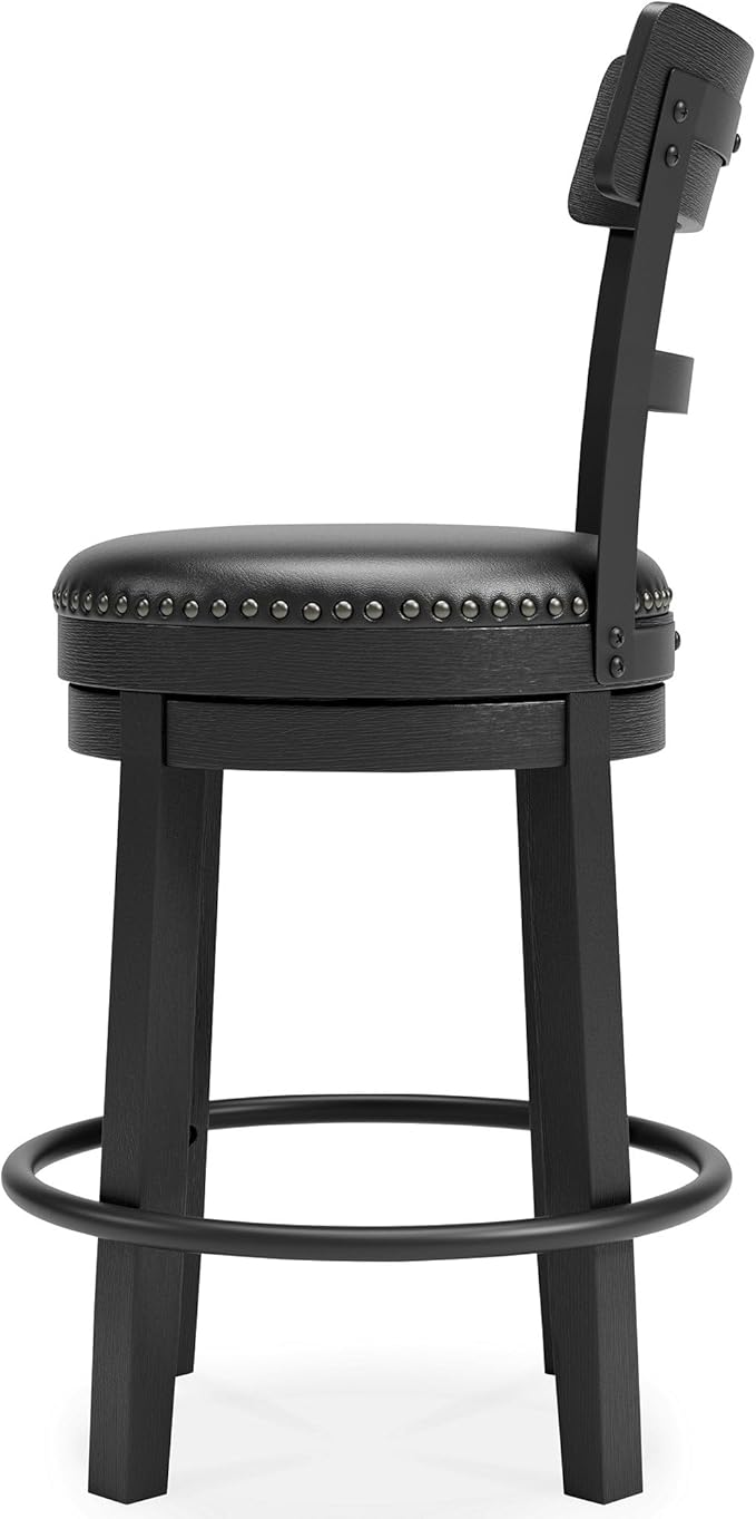Signature Design by Ashley Valebeck Faux Leather Pub Height Swivel Barstool, 24.38" Seat Height, Black