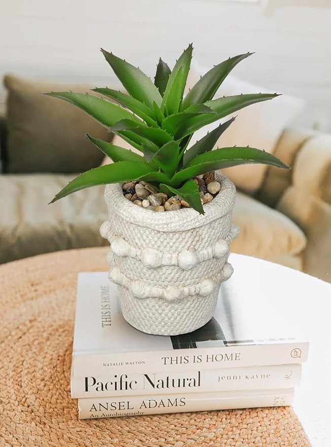 Hollyone 2 Pack Small Artificial Succulents Agave Plants Potted Fake Spiked Succulent Plant in Rustic Pot Mini Faux Plant Agave Aloe Plant Indoor for Office Desk Farmhouse Home Table Shelf Boho Decor