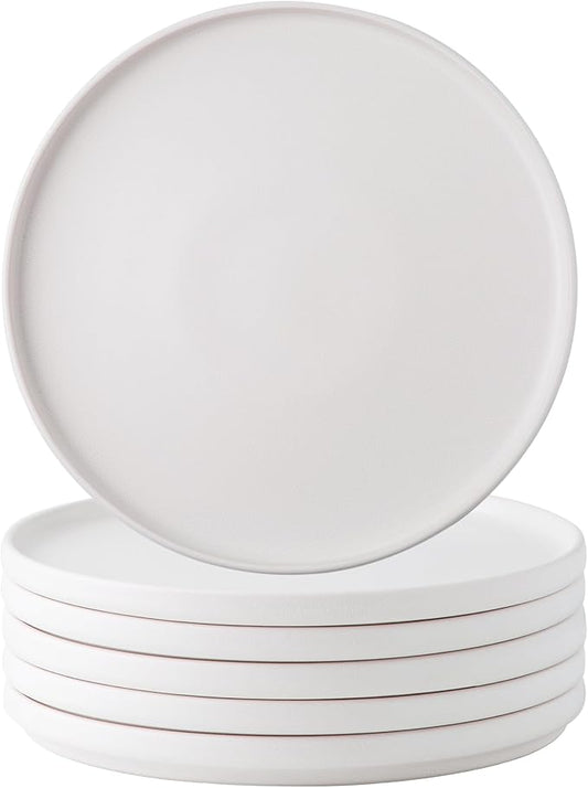 AmorArc Ceramic Dinner Salad Plates Set of 6, 8.5 Inch Reactive Matte Glaze Dish Set, Dessert,Salad, Appetizer, Small Dinner Plate,Microwave, Dishwasher Safe, Scratch Resistant-Matte White