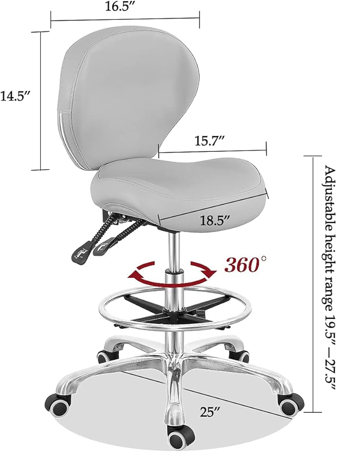 Grace & Grace Rolling Drafting Chair Height Adjustable Stool with Backrest and Footrest for Computer,Studio,Workshop,Classroom, Lab, Counter, Home Office, Work from Home Chair, Home Desk Chair (Grey)