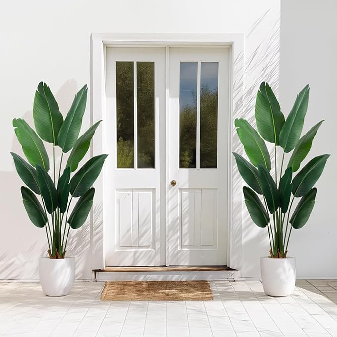 Artificial Bird of Paradise Plant 5 Ft Tall Fake Banana Leaf Plant for Indoors and Outdoors,Faux Palm Tree with Plastic Pot for Office and Home Decor,L1602PCS