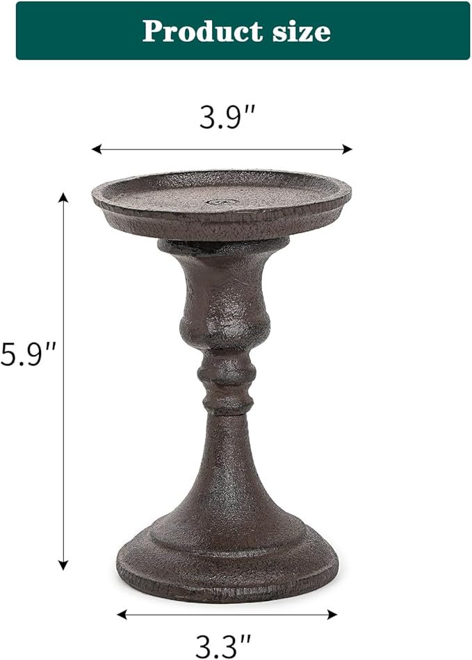 Sungmor Rustic Cast Iron Pillar Candle Holder, 5.9" Tall Vintage Candlestick Holders, Table Centerpiece Metal Candle Holder, Farmhouse Candle Stand for Fireplace Shelf Home Decor