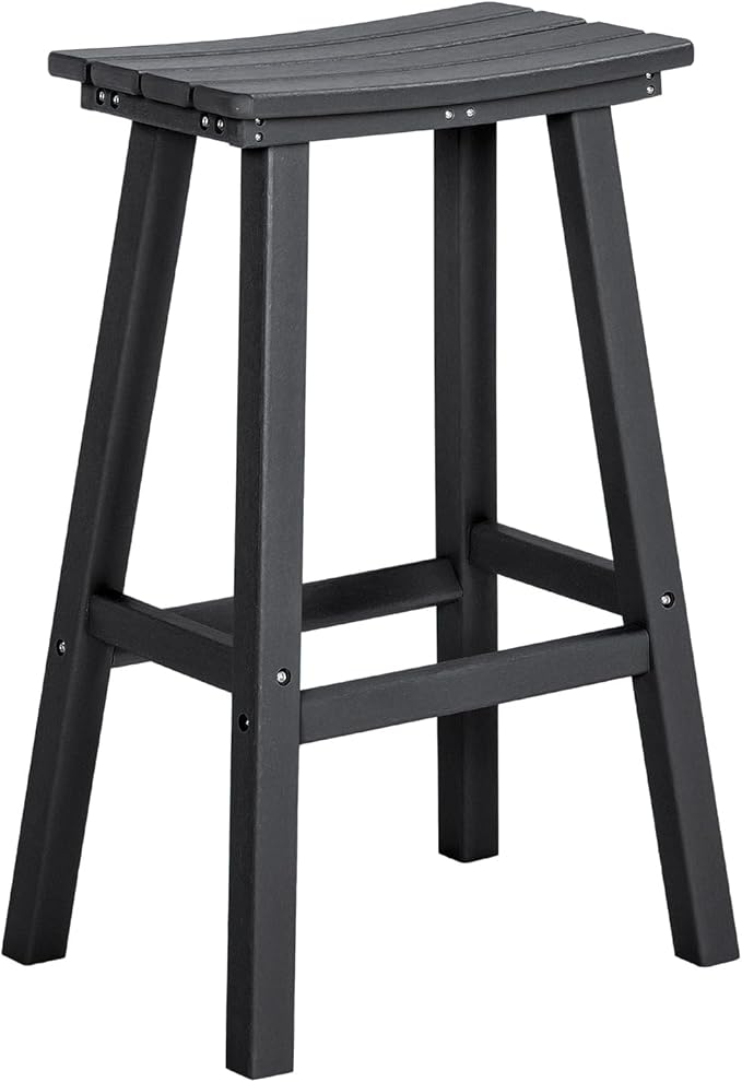 nalone 29 Inch Outdoor Bar Stool, HDPE Bar Chairs with Footrest, Weather Resistant Waterproof Bar Stools Outside Bar Height Stools for Bar, Kitchen Counter, Yard, Balcony(Black, 29'' Barstools)