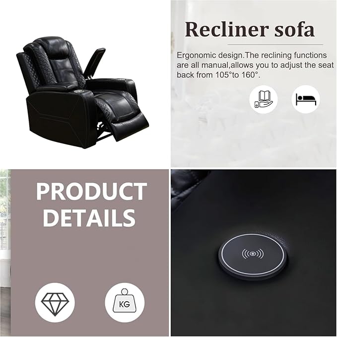 Oversized Power Recliner Chair, Multifunction Recliners Chair with Home Theater Seating, Oversized Single Electric Recliner Furniture for Living Room Apartment Home Theater, Black