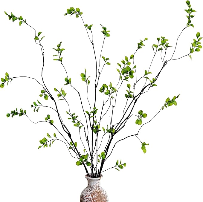 4 Pcs Artificial Ficus Branches Faux Eucalyptus Stems, 47.2 Inch Fake Greenery Stems Artificial Plants for Vase Filler Decoration, Fake Leaves Branches Centerpieces Decor