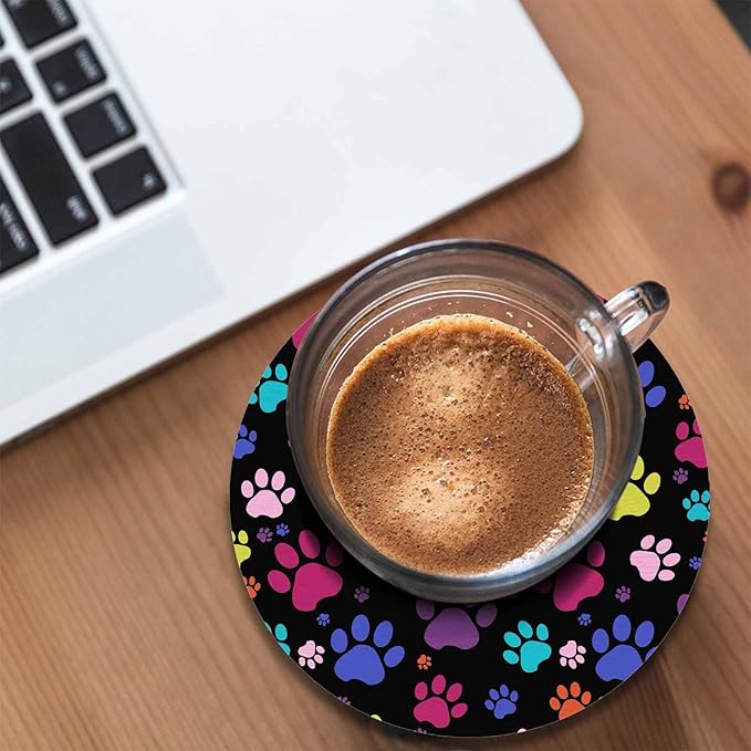 Colorful Paws Drink Coaster Repeating Cute Animal Puppy Cats Paws Print Beautiful Home Decor Diatomite Heat-Resistant Diatomite 4 Inch for Cold Drinks Wine Mugs Cups