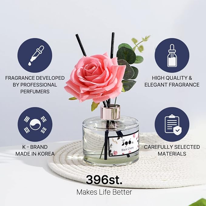 396 st. Rose Flower Reed Diffuser, Red Rose, 200ml(6.7oz) / Reed Diffuser Sets, Home Fragrance, Scented Oils, Home & Bathroom Décor