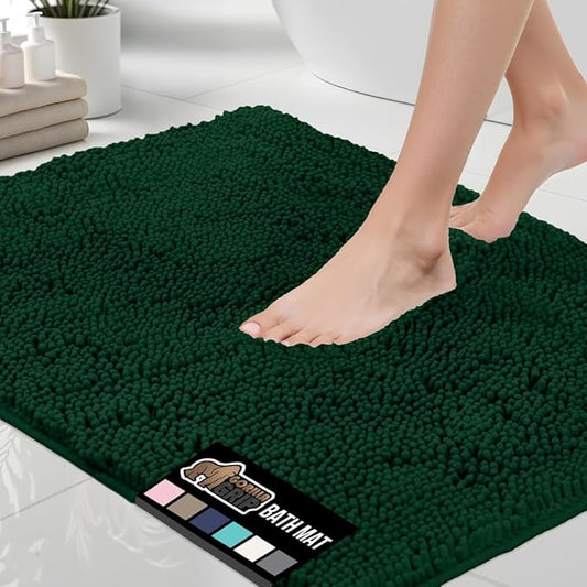 GORILLA GRIP Bath Rug Mat 30x20, Soft Absorbent Chenille, Quick Dry Microfiber Mats, Rubber Backing Washable Shower Floor Rugs, Bathmat Runner, US Designed Bathroom Decor Accessories Hunter Green