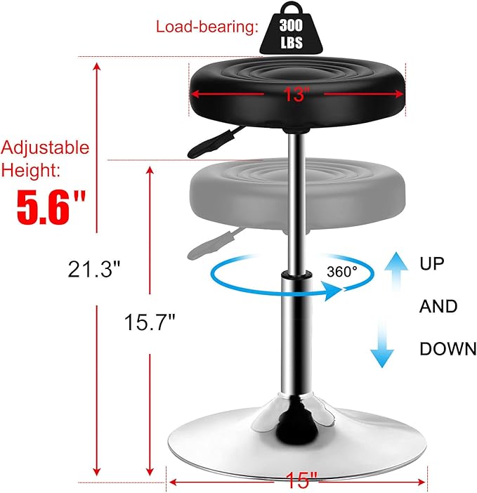 QiCheng & LYS Round Office Stool - Adjustable Height Sit Stand, 360 Swivel, for Office, Home, Kitchen - Black (Pack of 2)