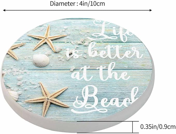 Life is Better at The Beach Drink Coaster for Tabletop Protection Summer Sand Sea Shells Starfishes Non-Slip Cups Place Mats Home Decor Diatomite Material for Men Women