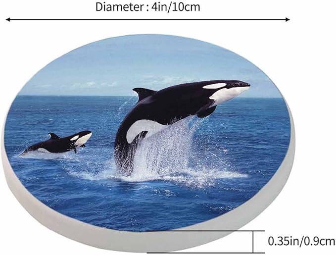 Killer Whale Leaping Drink Coasters Modern Aquatic Animal Jumping Sea Orcinus Orca Ocean Cetacean Housewarming Presentss for New Home Present for Friends,2 Pcs,4 X 4 X 0.35 Inches
