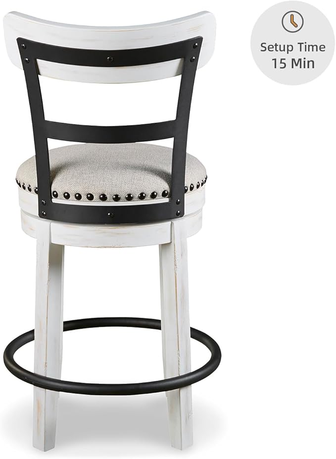 Signature Design by Ashley Valebeck 24.5" Modern Swivel Counter Height Barstool, Whitewash
