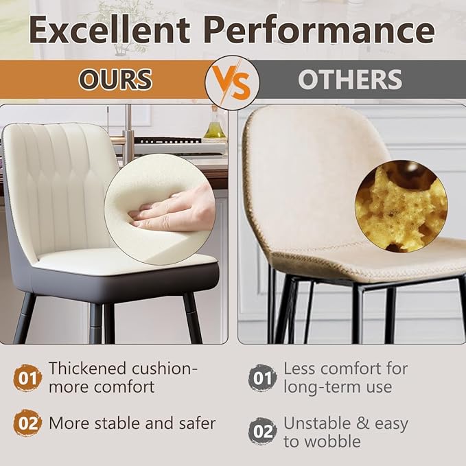 Counter Height Bar Stools Set of 2,27" Modern Bar Stools with Back,Upholstered Counter Height Bar Stool with Sturdy Metal Footrest,Kitchen Island Chairs for Home Pub (White-Grey,2)