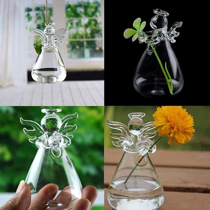 Pack of 5 Angel Design Glass Vases Clear Flower Plant Terrarium Container Hanging Vase Wedding Decor Garden Ornaments Hanging Planter