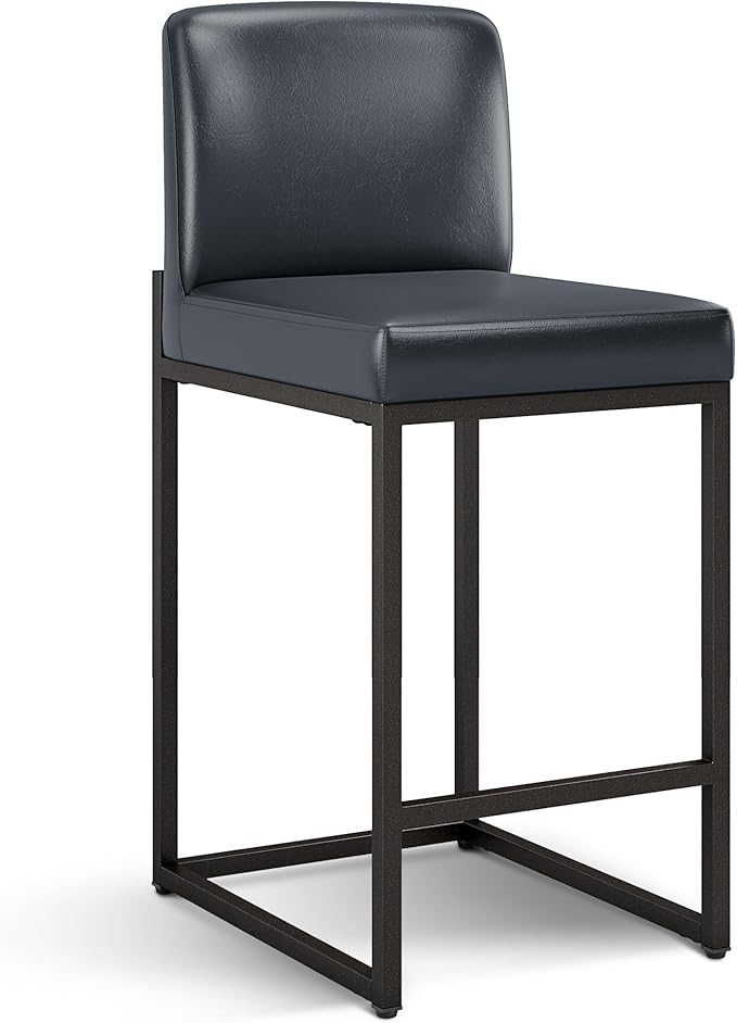 ALPHA HOME 24 Inch Bar Stools Kitchen Counter Stools with Back Pu Leather Counter Chair Counter Height Bar Stools with Upholstered Footrest Sturdy Chromed Metal Steel Frame, Midnight Blue